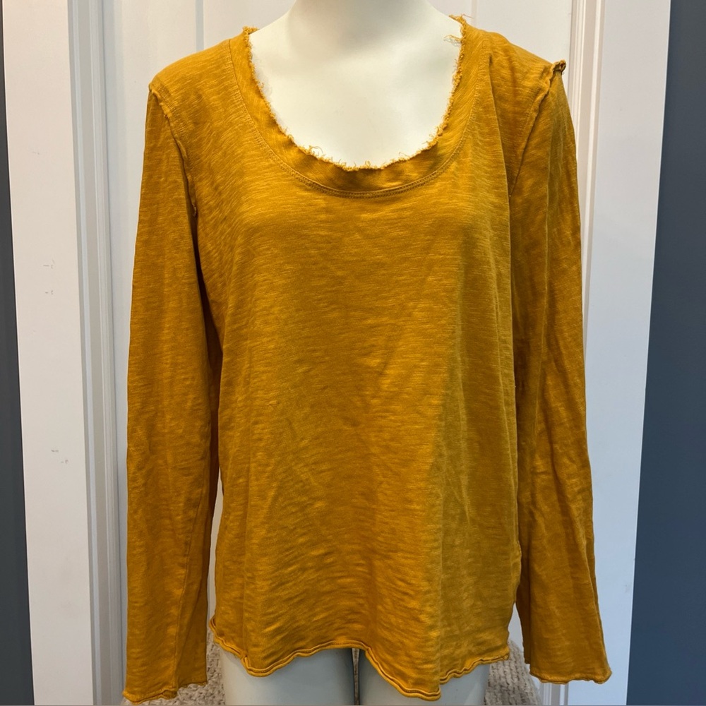 By Anthropologie Women Mustard Yellow Gold Raw Trim Long Sleeve Pullover Top XL